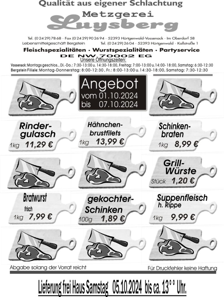 Metzgerei Luysberg - Angebot 2024 vom 01.10 07.10