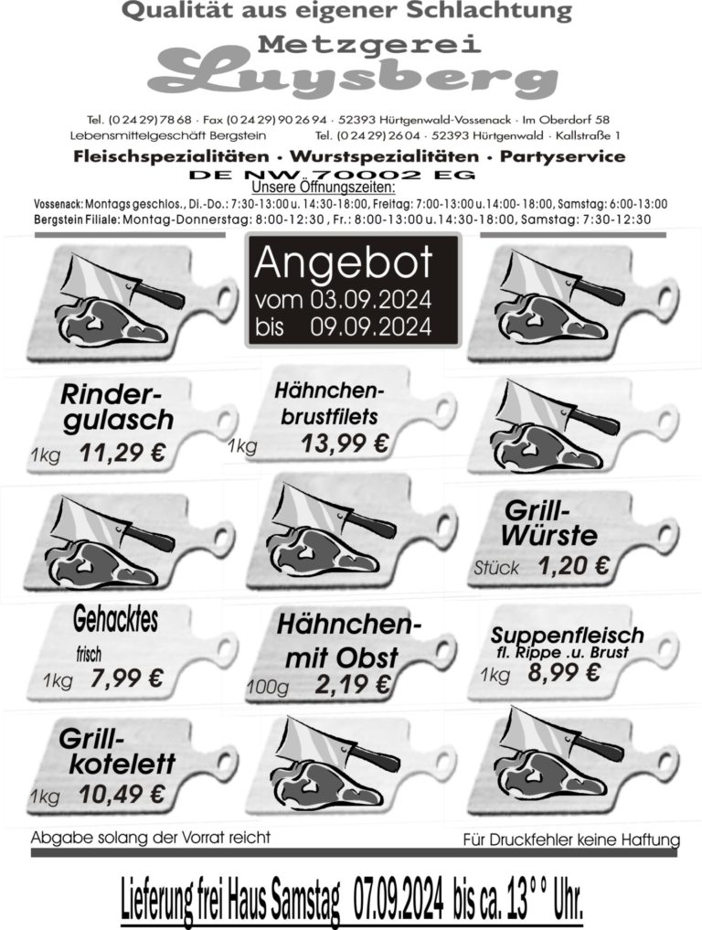 Metzgerei Luysberg - Angebot 2024 vom 03.09. 09.09