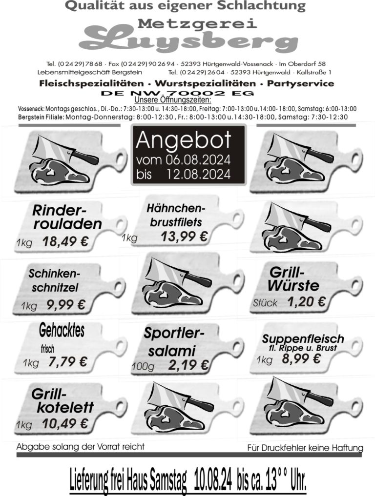 Metzgerei Luysberg - Angebot 2024 vom 06.08. 12.08