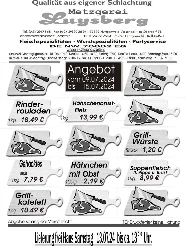 Metzgerei Luysberg - Angebot 2024 vom 09.07. 15.07