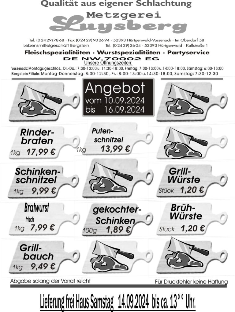 Metzgerei Luysberg - Angebot 2024 vom 10.09. 16.09 2