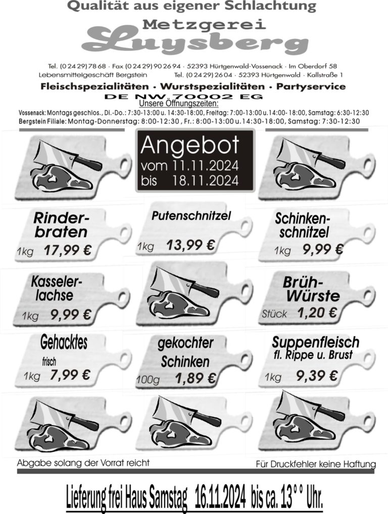 Metzgerei Luysberg - Angebot 2024 vom 11.11. 18.11