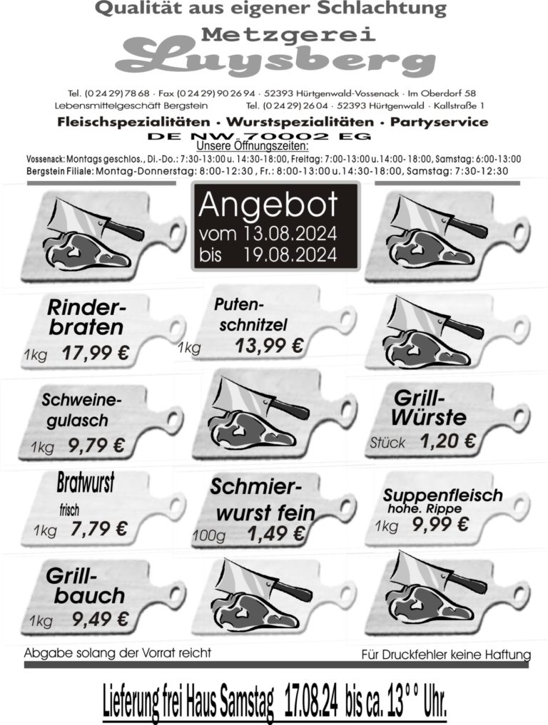 Metzgerei Luysberg - Angebot 2024 vom 13.08. 19.08