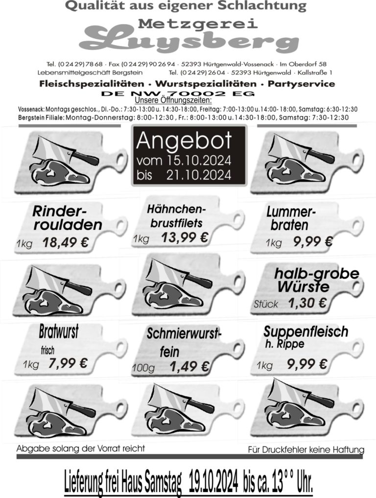 Metzgerei Luysberg - Angebot 2024 vom 15.10. 21.10 1