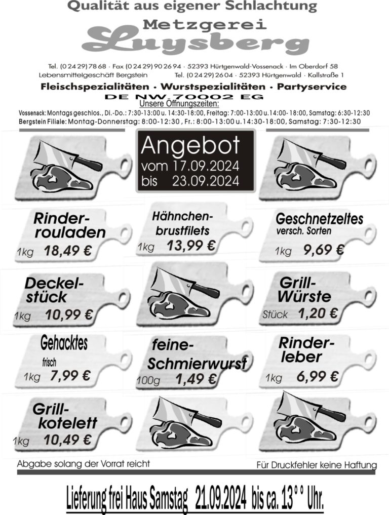 Metzgerei Luysberg - Angebot 2024 vom 17.09. 23.09