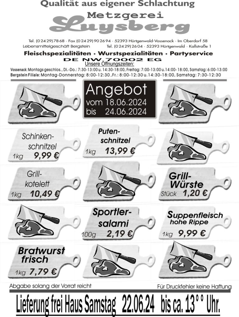 Metzgerei Luysberg - Angebot 2024 vom 18.06. 24.06