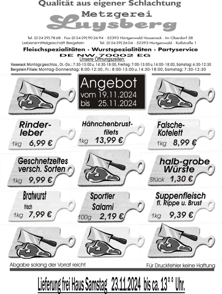 Metzgerei Luysberg - Angebot 2024 vom 19.11. 25.11