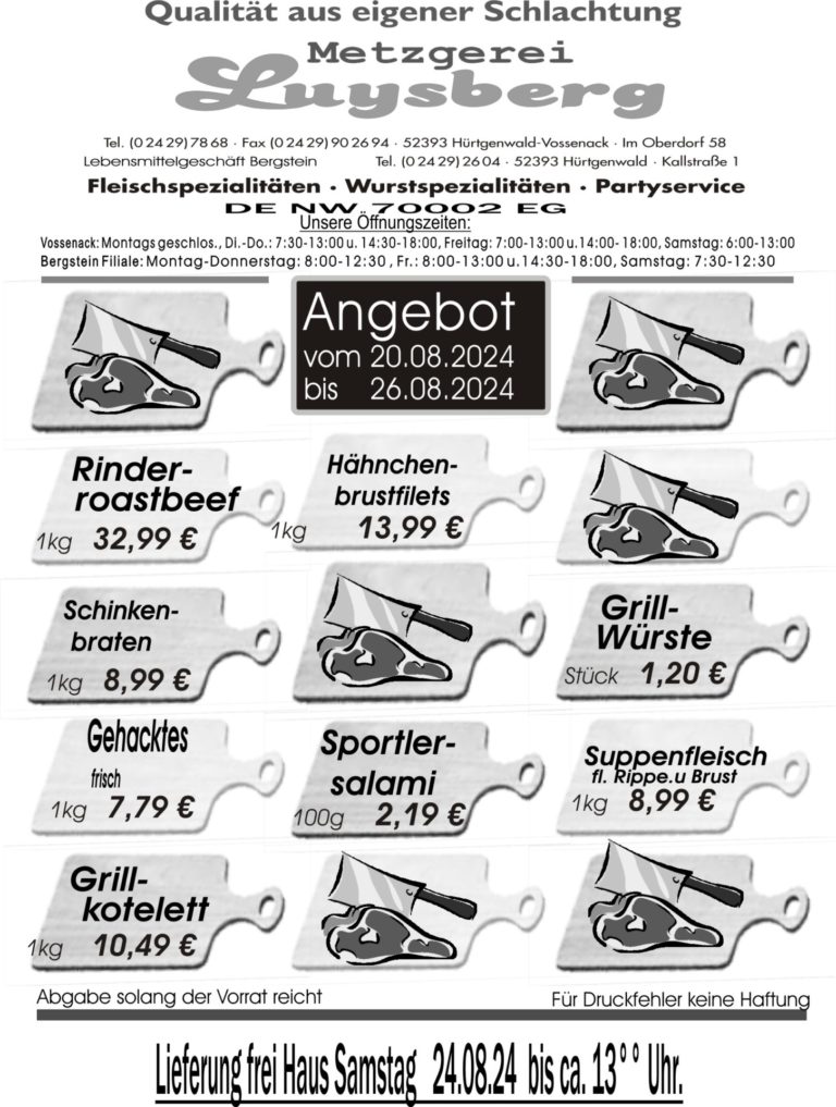 Metzgerei Luysberg - Angebot 2024 vom 20.08. 26.08