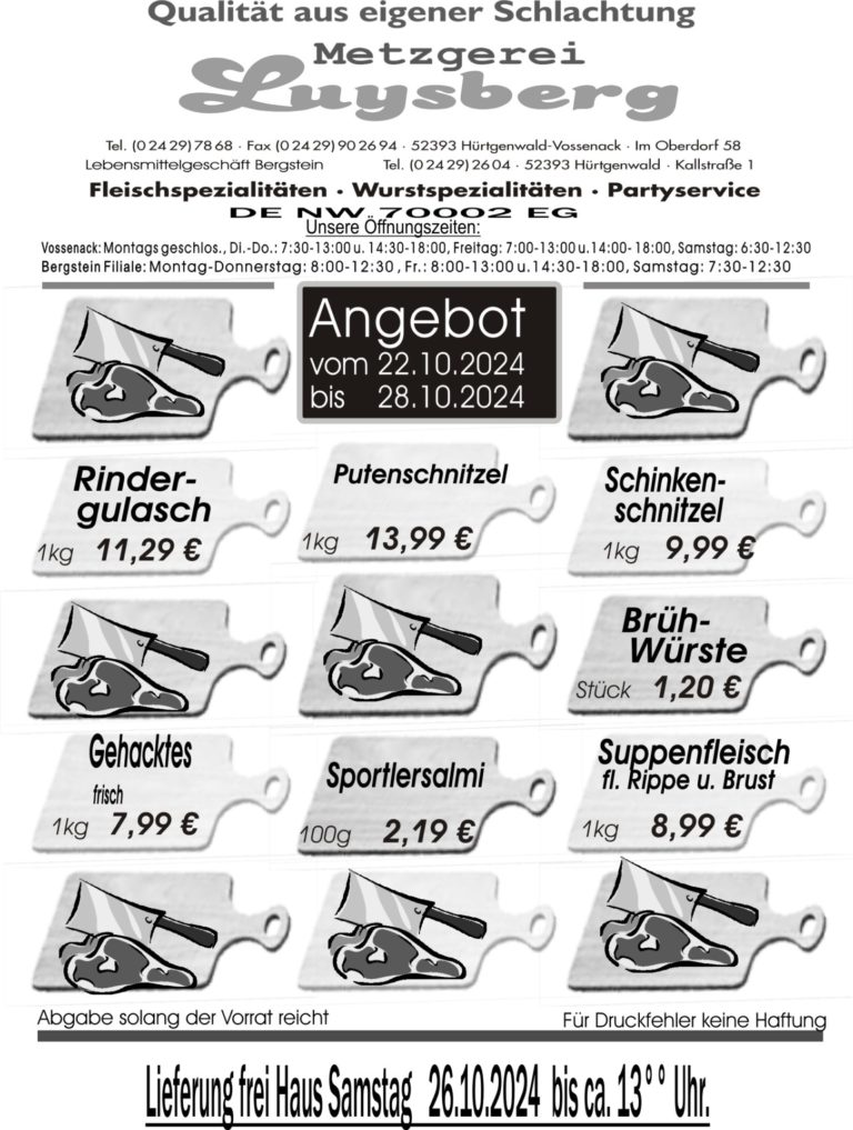 Metzgerei Luysberg - Angebot 2024 vom 22.10. 28.10