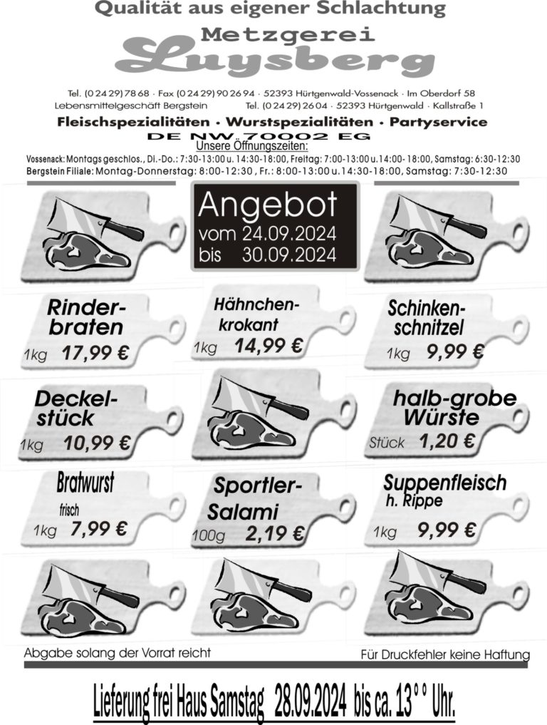 Metzgerei Luysberg - Angebot 2024 vom 24.09. 30.09