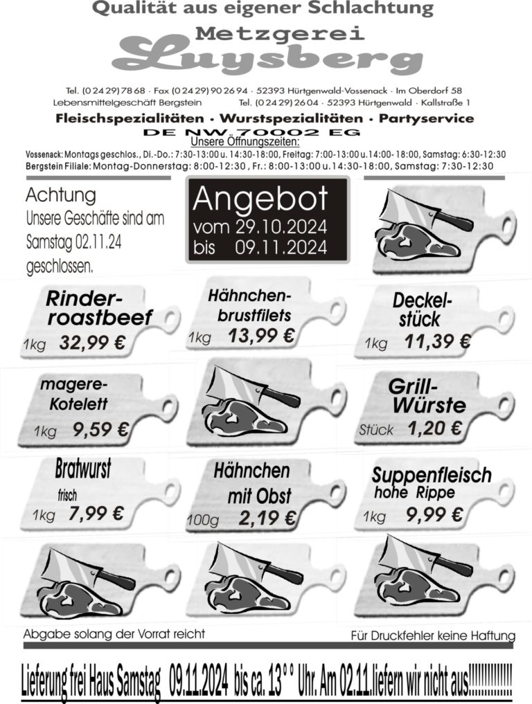 Metzgerei Luysberg - Angebot 2024 vom 29.10. 09.11