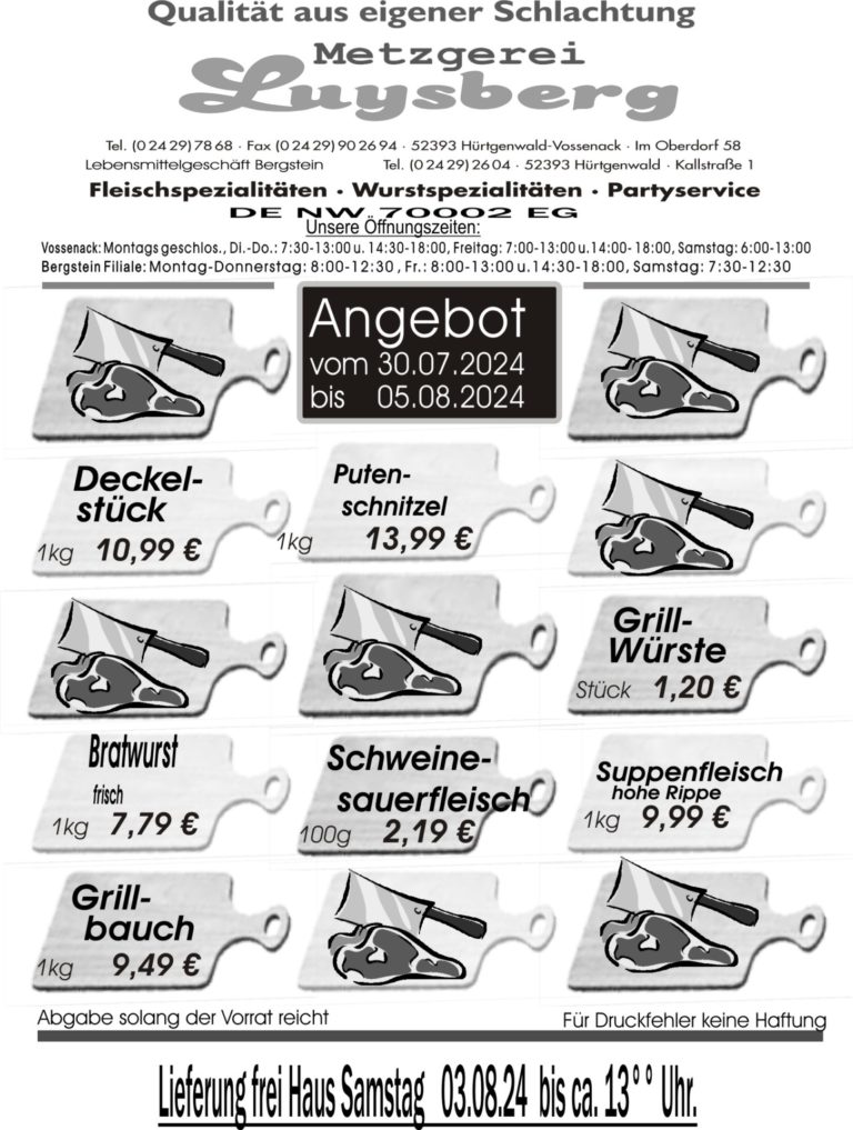 Metzgerei Luysberg - Angebot 2024 vom 30.07. 05.08